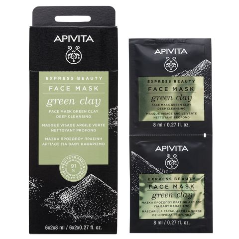 Apivita Express Beauty Дълбоко почистваща маска за лице със зелена глина за мазна и комбинирана кожа х2*8мл