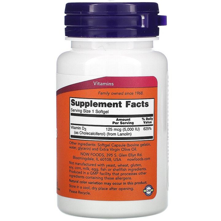 Now Foods Витамин D-3 5000IU х120 каспули
