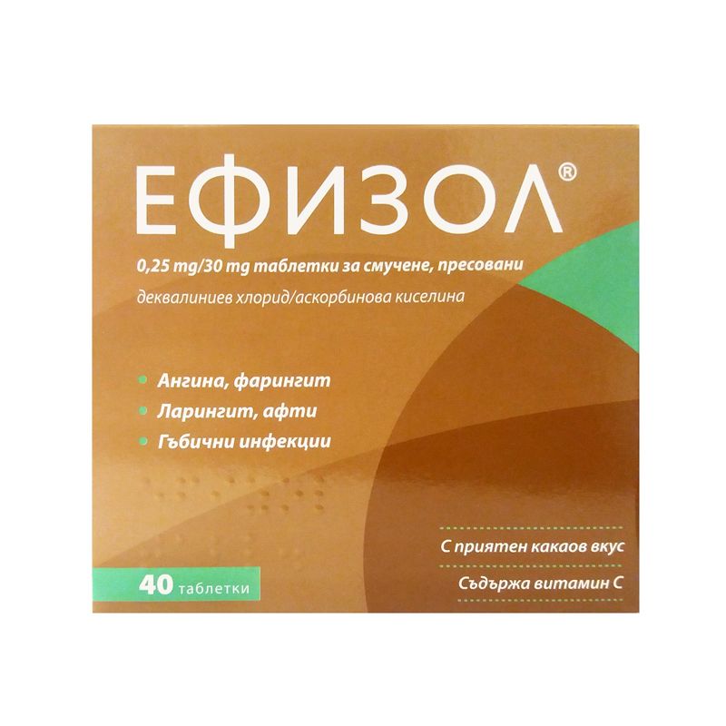 Ефизол таблетки за смучене при болно гърло х40 броя - Actavis
