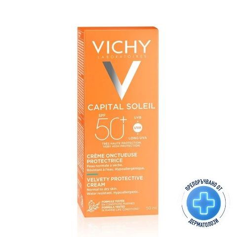 Vichy Capital  Soleil Кадифен слънцезащитен крем за лице за нормална и суха кожа SPF50+ x50 мл