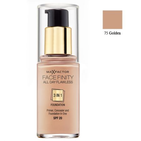 Max Factor Facefinity All day Flawless 3in1 Foundation 75 Golden / Макс Фактор Фон дьо Тен Фейсфинити 3в1 75 Златист нюанс x30мл
