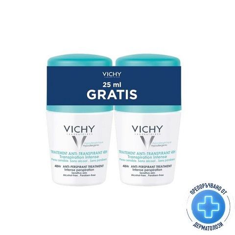 Vichy Промо комплект 48-часов Рол-он дезодорант против интензивно изпотяване 2x50 мл