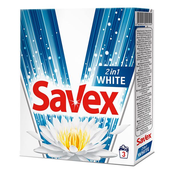Savex 2in1 White Прах за пране за бели дрехи х0.300 кг, 3 пранета