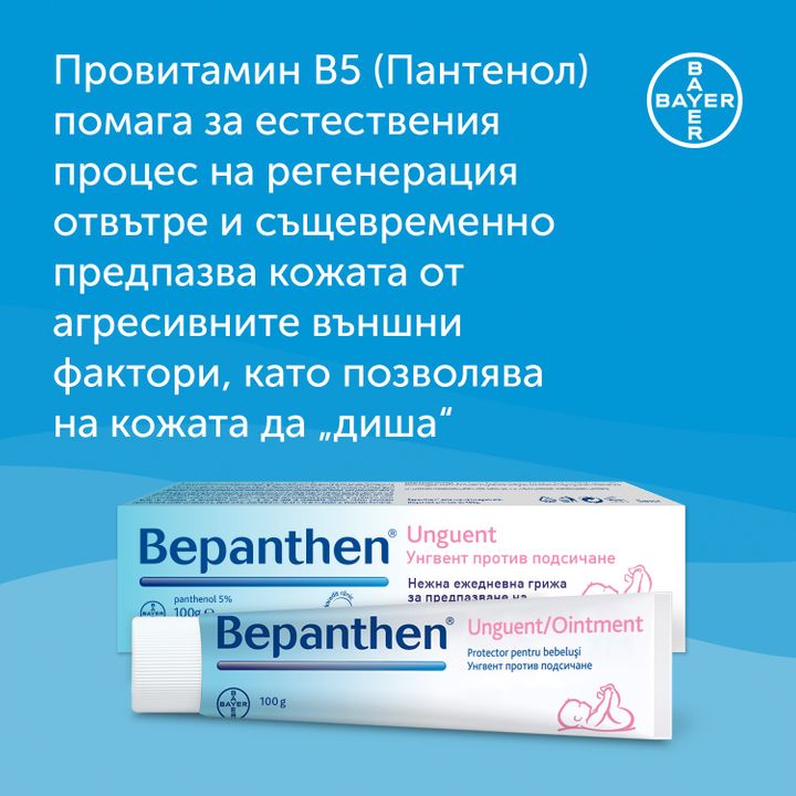 Бепантен Унгвент против суха кожа и подсичане при бебешко дупе и наранени зърна х100 g, Bayer