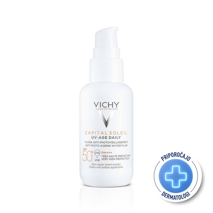 Vichy Capital Soleil UV-Age Daily Слънцезащитен флуид за лице SPF50+ против фотостареене на кожата x40 мл