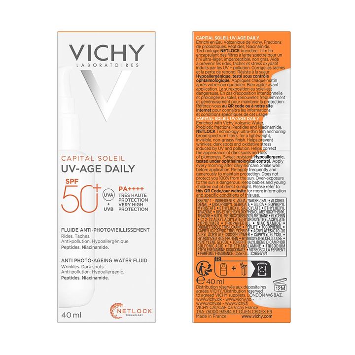 Vichy Capital Soleil UV-Age Daily Слънцезащитен флуид за лице SPF50+ против фотостареене на кожата x40 мл