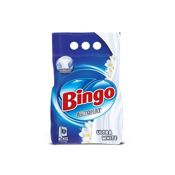 Bingo Ultra White Прах за бяло пране x2 кг, 20 пранета