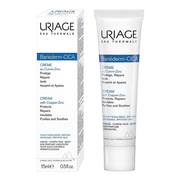Uriage Bariederm Cica Cu-Zn+ Възстановяваща и успокояваща емулсия за лице и тяло за суха кожа x15 мл