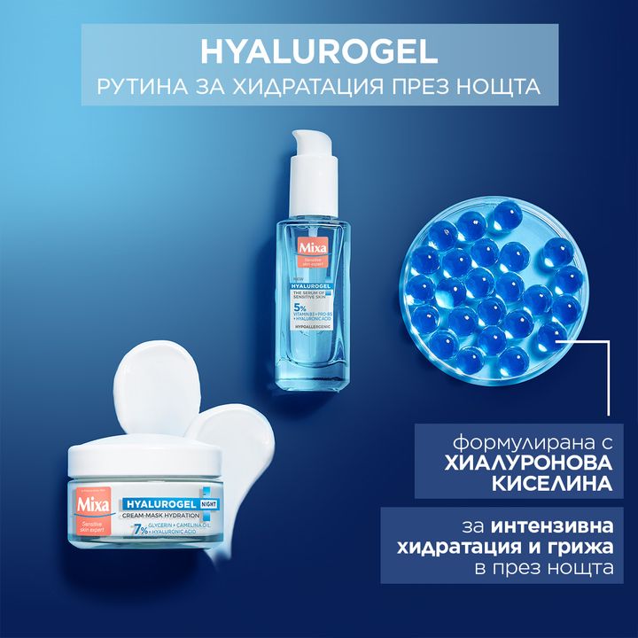 Mixa Hyalurogel Нощен крем за интензивна хидратация за лице х50 мл