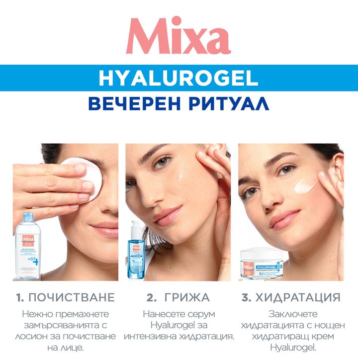 Mixa Hyalurogel Нощен крем за интензивна хидратация за лице х50 мл