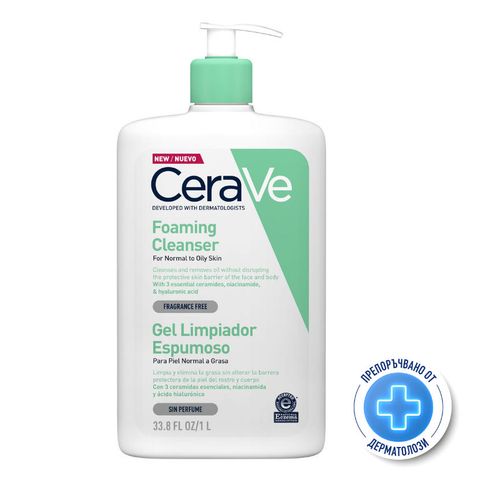 CeraVe Измиващ гел-пяна за лице и тяло за мазна кожа х1000 мл