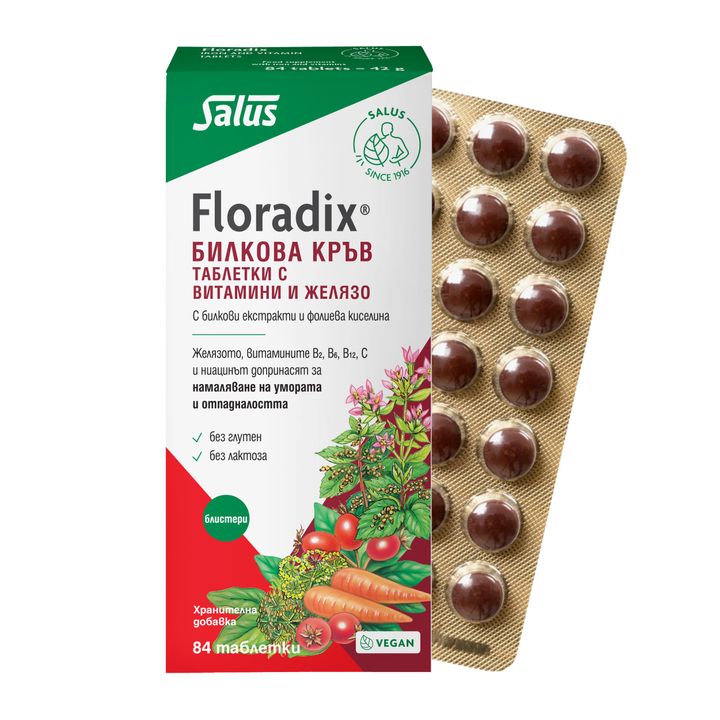 Floradix Билкова кръв с желязо, витамини и фолиева киселина х84 таблетки