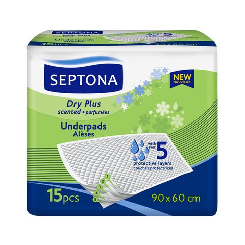 Septona Dry Plus Scented Парфюмирани абсорбиращи чаршафи за възрастни с инконтиненция, 90 х 60 см х15 броя