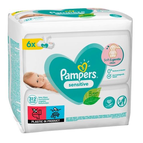 Pampers Sensitive Бебешки мокри кърпи за чувствителна кожа 6х52 броя