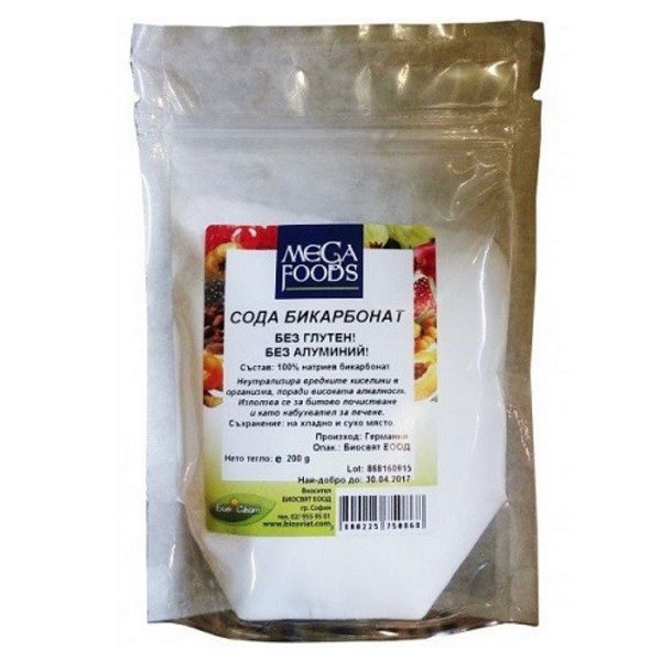 Сода бикарбонат без глутен и алуминий х200 грама - Mega Foods