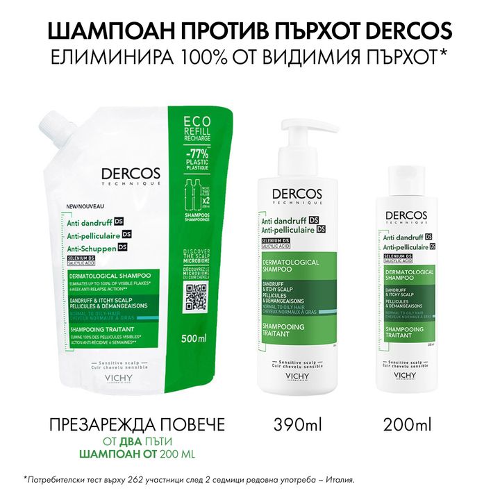 Vichy Dercos Третиращ шампоан против пърхот за нормална до мазна коса x390 мл
