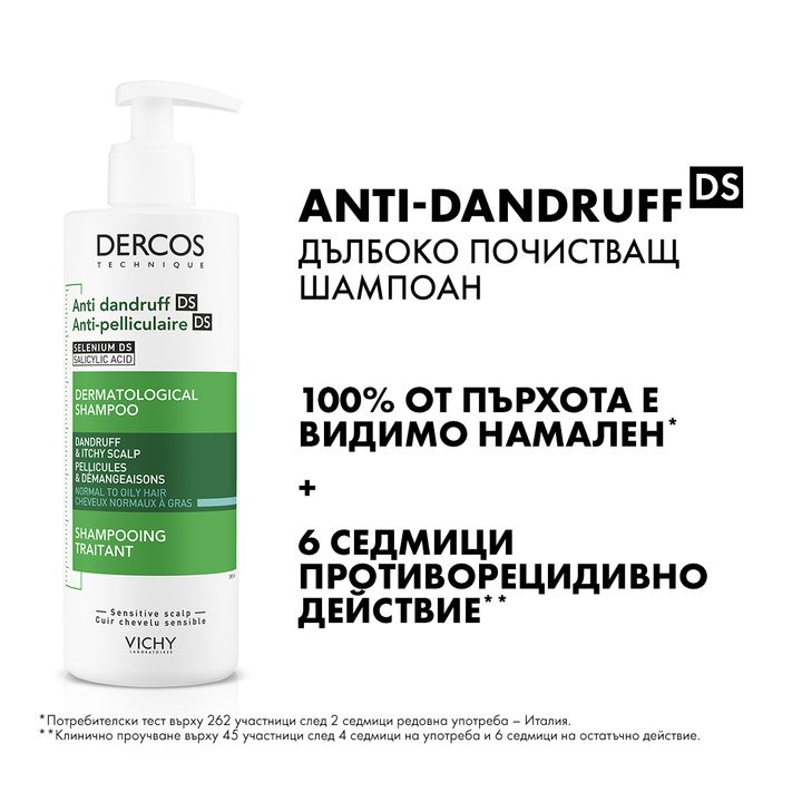 Vichy Dercos Третиращ шампоан против пърхот за нормална до мазна коса x390 мл