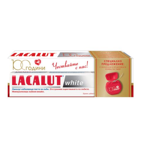 Lacalut White Комплект Избелваща паста за зъби и Конец за зъби
