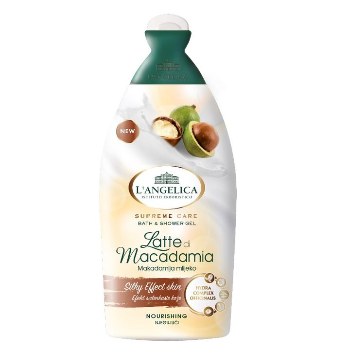 L' Angelica Supreme Care Подхранващ душ гел и пяна за вана с мляко от макадамия x500 мл