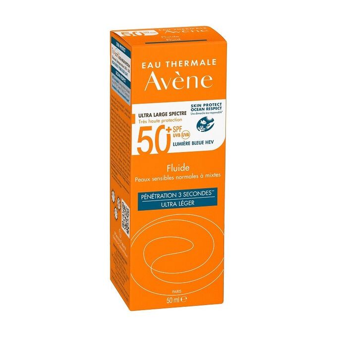 Avene Eau Thermale Слънцезащитен флуид за нормална към смесена чувствителна кожа SPF50+ x50 мл