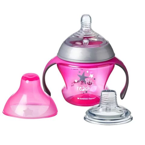 Tommee Tippee Преходна чаша с два накрайника за деца над 4 месеца x150 мл, розова