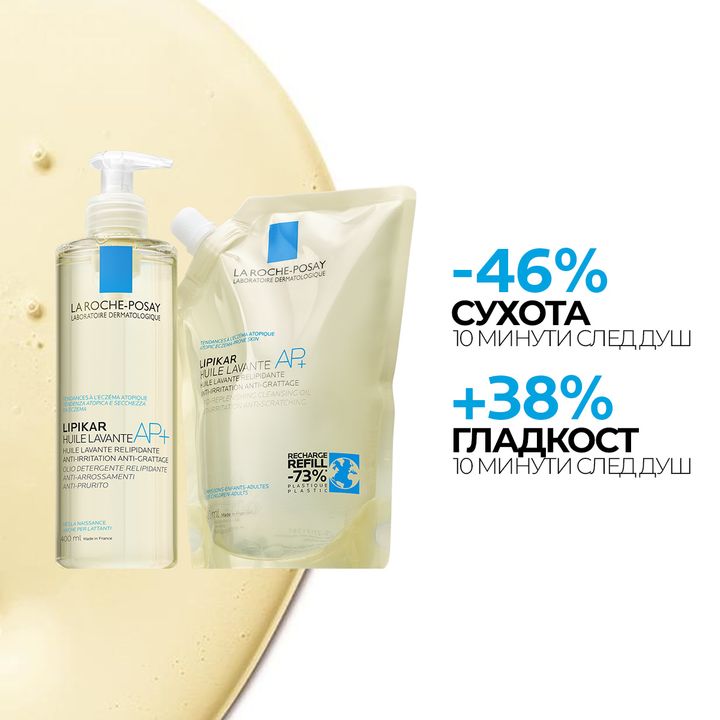 La Roche-Posay Lipikar AР+ Пълнител Липидовъзстановяващо измиващо олио против раздразнения за душ и вана х400 мл