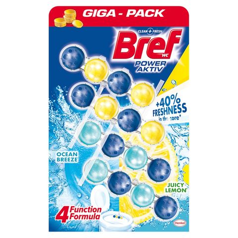 Bref Power Active Твърдо тоалетно блокче с аромат на лимон и с аромат на океан x4 броя
