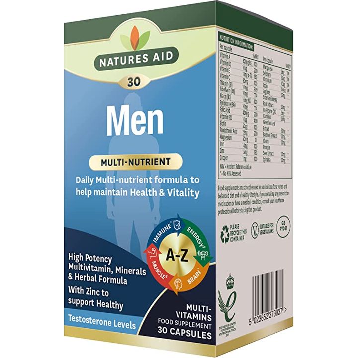 Мултивитамини и минерали за мъже с билки и суперхрани х30 капсули Natures Aid