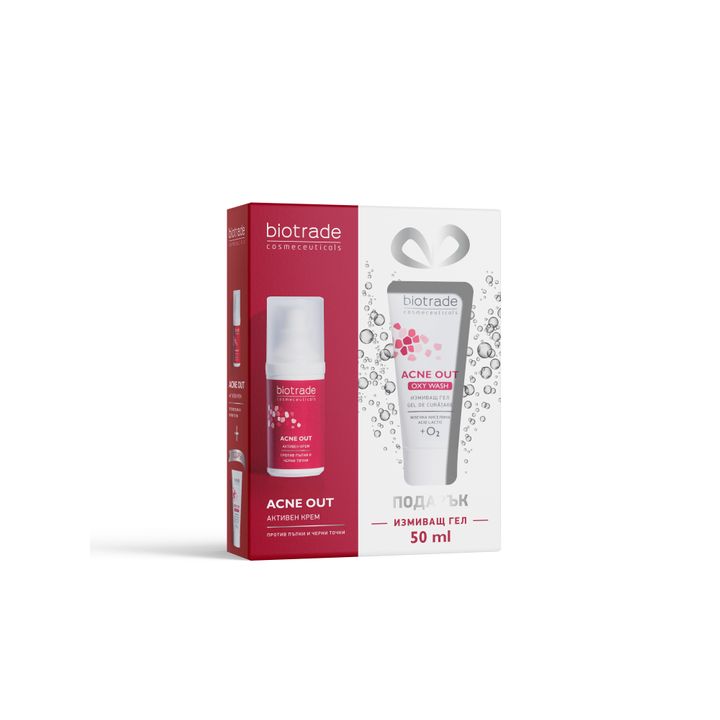 Biotrade Промо комплект Acne Out Активен крем за лице против пъпки и черни точки и Oxy Wash Измивен гел за мазна и акнеична кожа