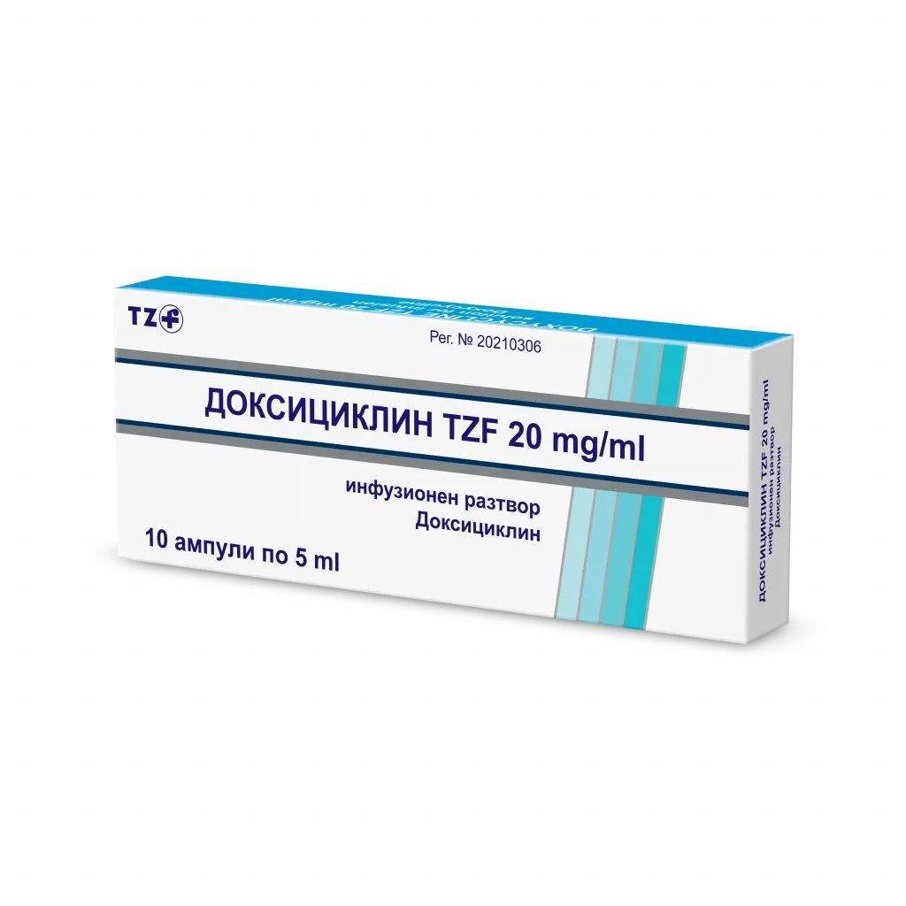 Доксициклин TZF 20 mg/ml инфузионен разтвор 5мл х10 ампули