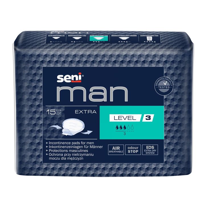 Seni Man  Extra Дишащи урологични подложки за мъже за лека и средна инконтиненция x15 броя, Level 3