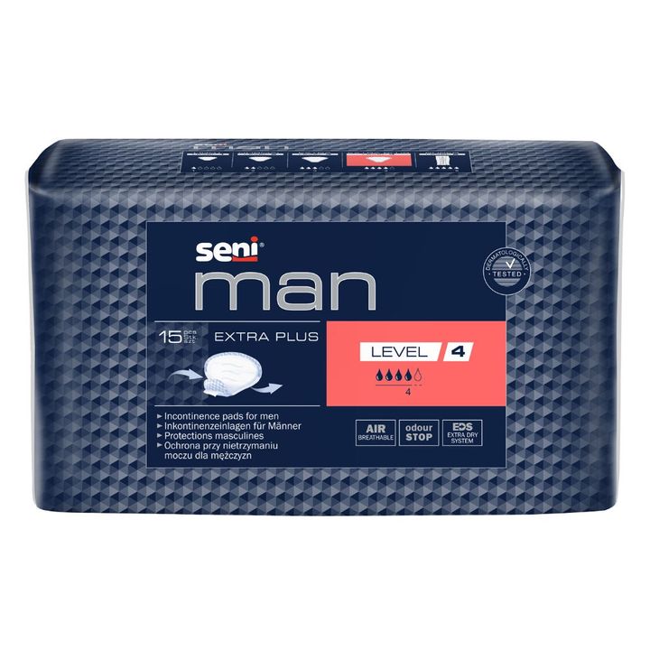 Seni Man  Extra Plus Дишащи урологични подложки за мъже за лека и средна инконтиненция x15 броя, Level 4
