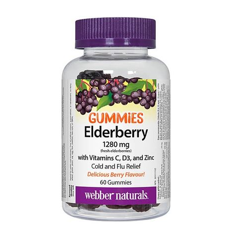 Elderberry Gummies Черен бъз с витамини С, D3 и цинк, с вкус на горски плодове х60 желирани таблетки Webber Naturals