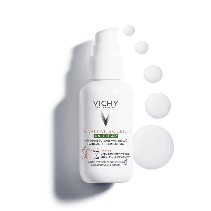 Vichy Capital Soleil UV-Clear SPF50+ Слънцезащитен флуид за лице против несъвършенства x40 мл