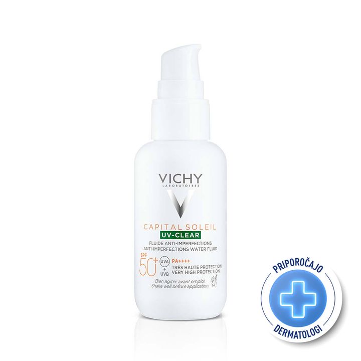 Vichy Capital Soleil UV-Clear SPF50+ Слънцезащитен флуид за лице против несъвършенства x40 мл