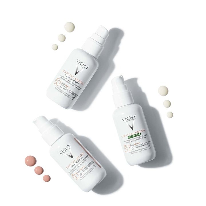 Vichy Capital Soleil UV-Clear SPF50+ Слънцезащитен флуид за лице против несъвършенства x40 мл