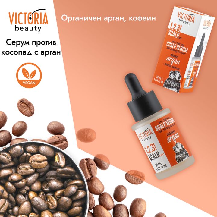 Victoria Beauty 1,2,3! SCALP CARE! Стимулиращ серум за скалп против косопад с арган, кофеин, хиалурон x30 мл