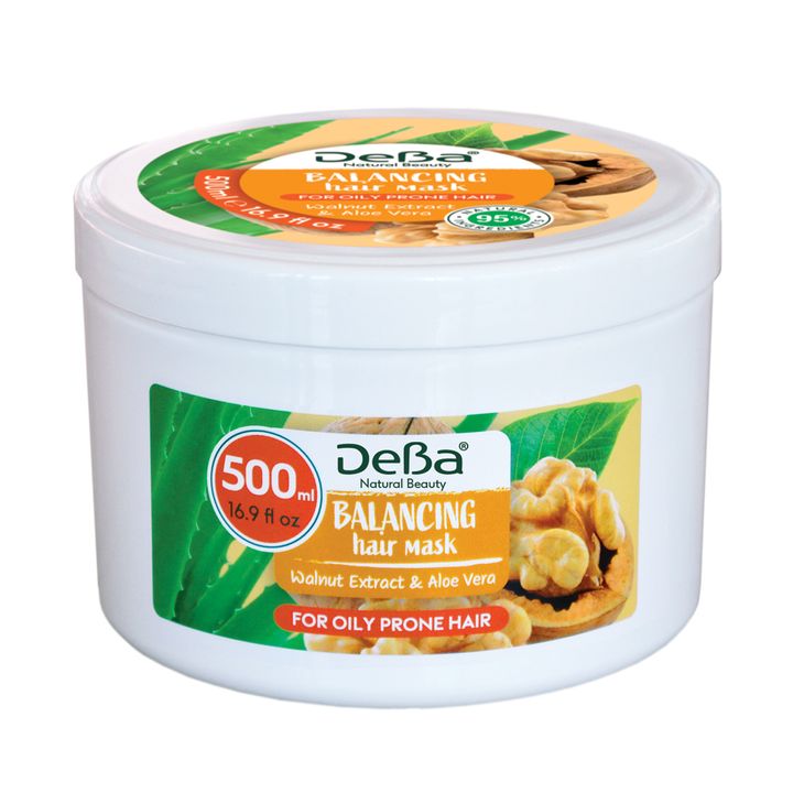 DeBa Natural Beauty Балансираща маска за склонна към омазняване коса с екстракт от орех и алое вера x500 мл