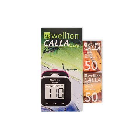 Wellion Промо комплект Calla Light Глюкомер за измерване на кръвна захар + 100 броя Тест ленти Calla
