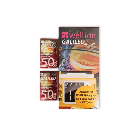 Wellion Промо комплект Galileo Апарат за измерване на кръвна захар и кетонни тела + 100 броя тест ленти