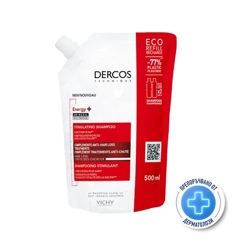 Vichy Dercos Energy+ Стимулиращ шампоан против косопад x500 мл, пълнител
