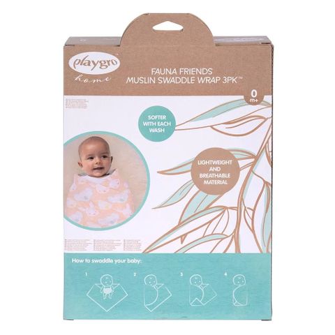 PlayGro Fauna Friends Комплект от 3 броя Муселинови пелени за повиване, размер 120х120 см