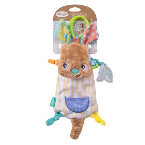 PlayGro Fauna Friends Мека плюшена кърпичка за гушкане Кенгуру с клипс за закачане върху количка, 0+ месеца