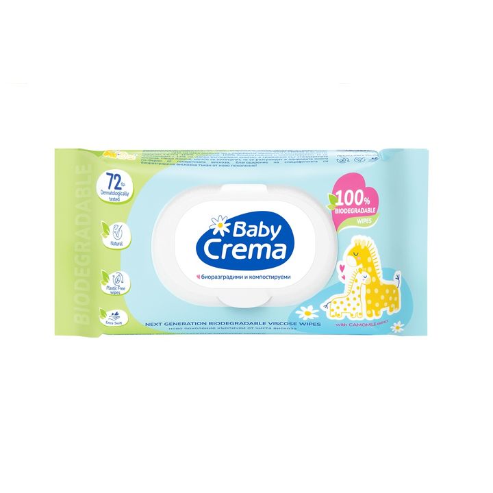 Baby Crema Биоразградими мокри кърпички с екстракт от лайка x72 броя