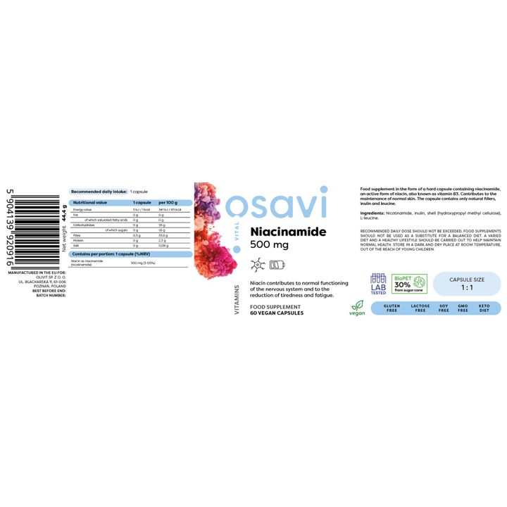Ниацинамид ( витамин В3 ) 500 мг х60 капсули Osavi