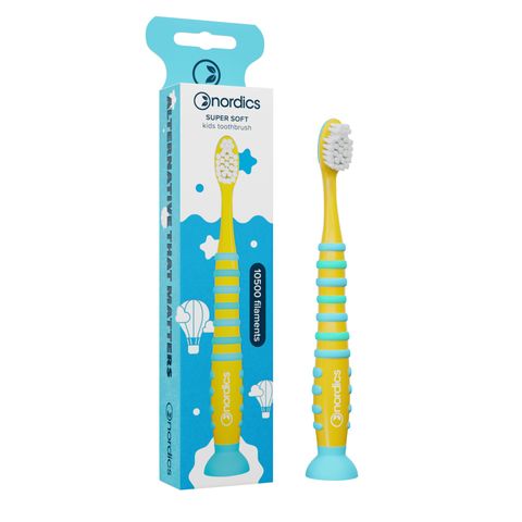 Nordics Kids 10500 Super Soft Детска четка за зъби, Ракета жълта