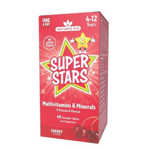 Super Stars Мултивитамини и минерали за деца x60 дъвчащи таблетки, Natures Aid