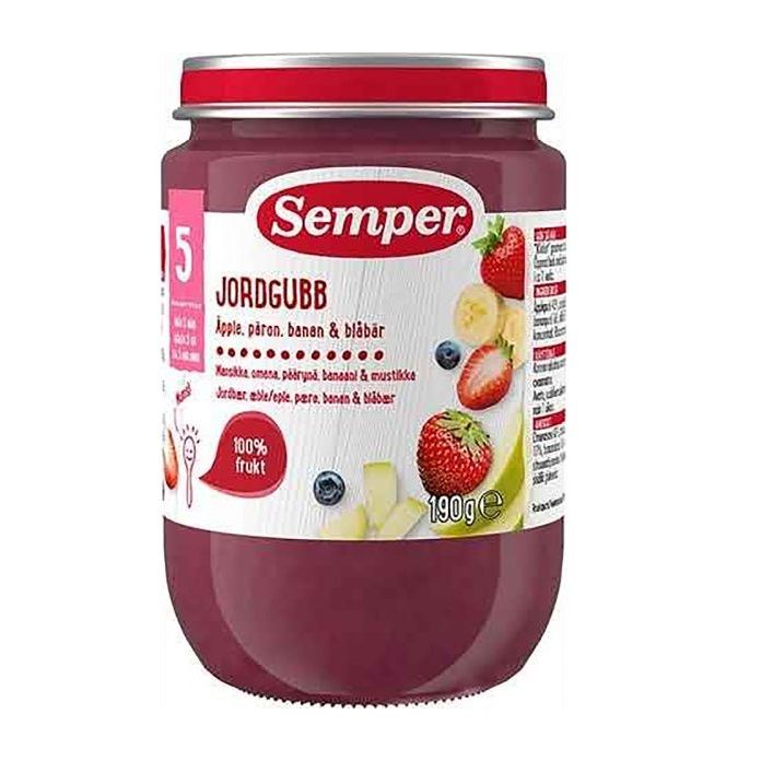 Semper Пюре Ягода с ябълка, круша, банан и боровинка за деца от 5 ...