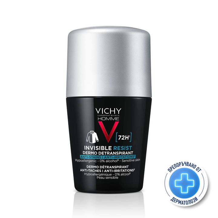 Vichy Homme Invisible Resist 72H Рол-он дезодорант против изпотяване за мъже x50 мл