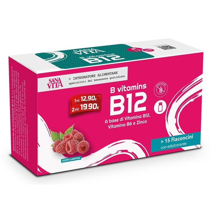 Витамин B12, B6 + Цинк за нервната система, с вкус на малина 10 ml х15 флакона Sanavita